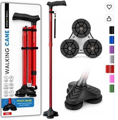 HONEYBULL Walking Cane for Men & Women Foldable, Adjustable, Heavy Duty, Free Standing, All Terrain, Collapsible Walking Sticks for Seniors & Adults