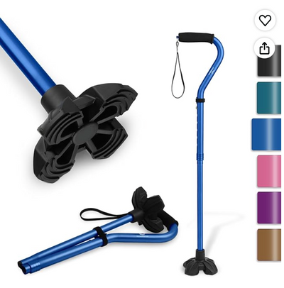 F1 Walking Stick, Walking Cane for Women & Men, Self Standing Walkers for Seniors with Wrist Strap, Lightweight & Sturdy Offset EVA Handle and Large Quad Base