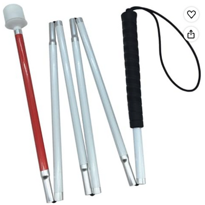 Aluminum Mobility Folding White Cane for Vision Impaired and Blind People (Folds Down 6 Sections) (140cm (55 inch), Black Handle)