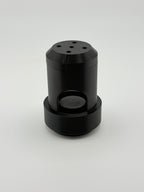 Assembled black TrackMount cane tracker holder with perforated cap on top