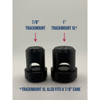 Size comparison of the 7/8 inch TrackMount and the 1 inch TrackMount XL, shown side by side
