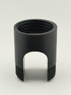 Black TrackMount main body showing the threaded tracker compartment on top and the U-shaped cane slot below